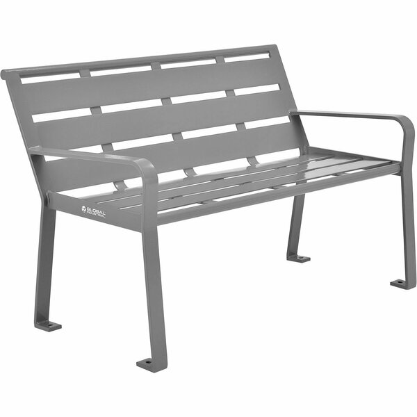 Global Industrial 4ft Outdoor Horizontal Steel Slat Park Bench w/ Back, Gray 436974GY